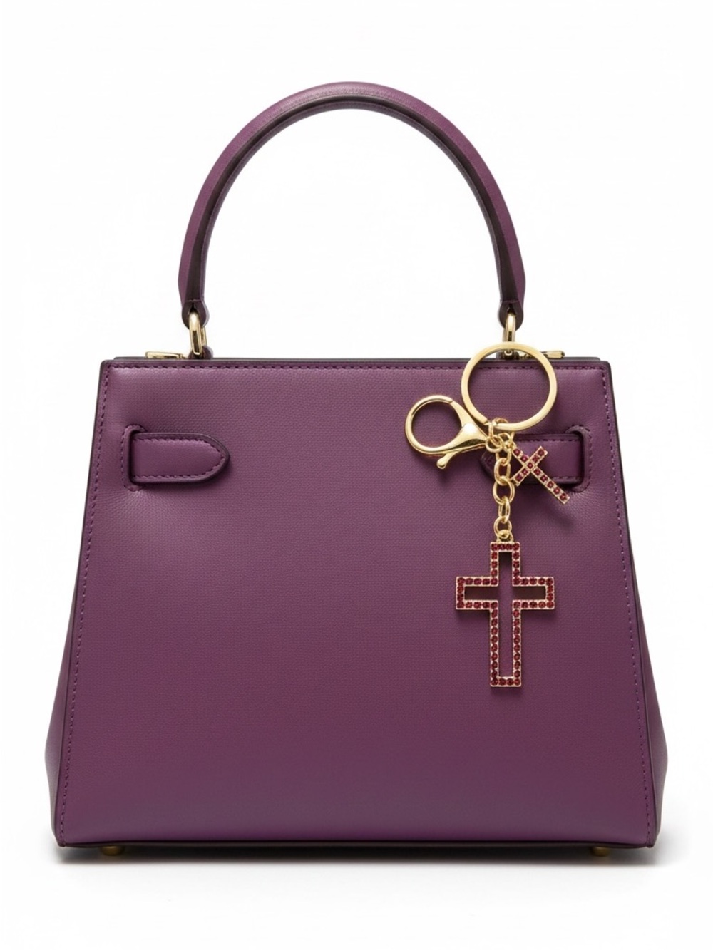 Purple Gold Double Cross Allover Rhinestone 4" Keychain Bag Purse Charm Barbie